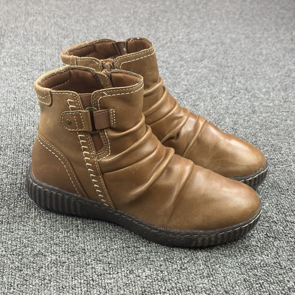 Clarks Collection Leather Ruched Ankle Boots Caroline Orchid Tan Women's Size 6M